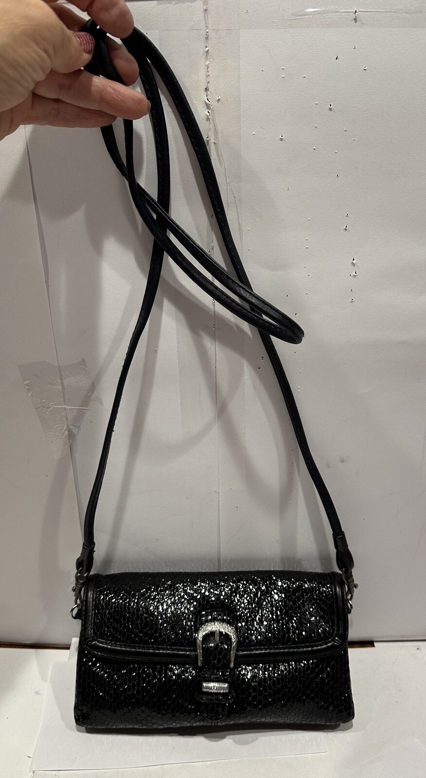 BRIGHTON Python Black Patent Snake Skin Wallet Cl… - image 1