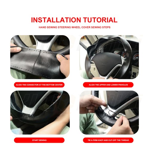 For Hyundai Santa Fe 2007-2012 Black Leather Steering Wheel Cover - Picture 7 of 10