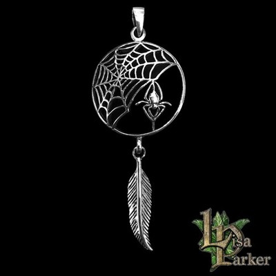 LISA PARKER SPINNENNETZ UND FEDER TRAUMFÄNGER ANHÄNGER Sterlingsilber
