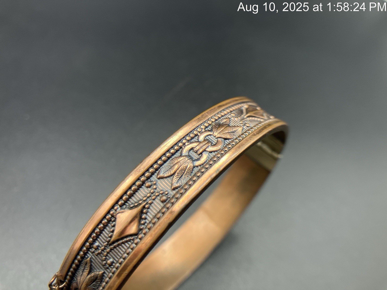 Whiting & Davis signed Solid Copper Embossed Bang… - image 10