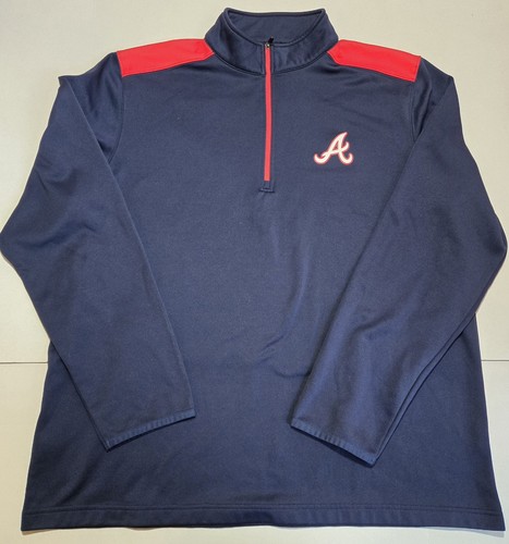 MLB Mercancía Genuina Atlanta Braves Chaqueta Hombre Grande 1/4 Cremallera Pullover Azul - Imagen 1 de 6