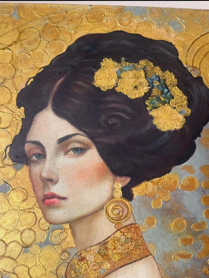 Pintura al óleo sobre lienzo firmada por Gustav Klimt (hecha a mano) 20x28 en Art Nouveau. Foto 3 de 4