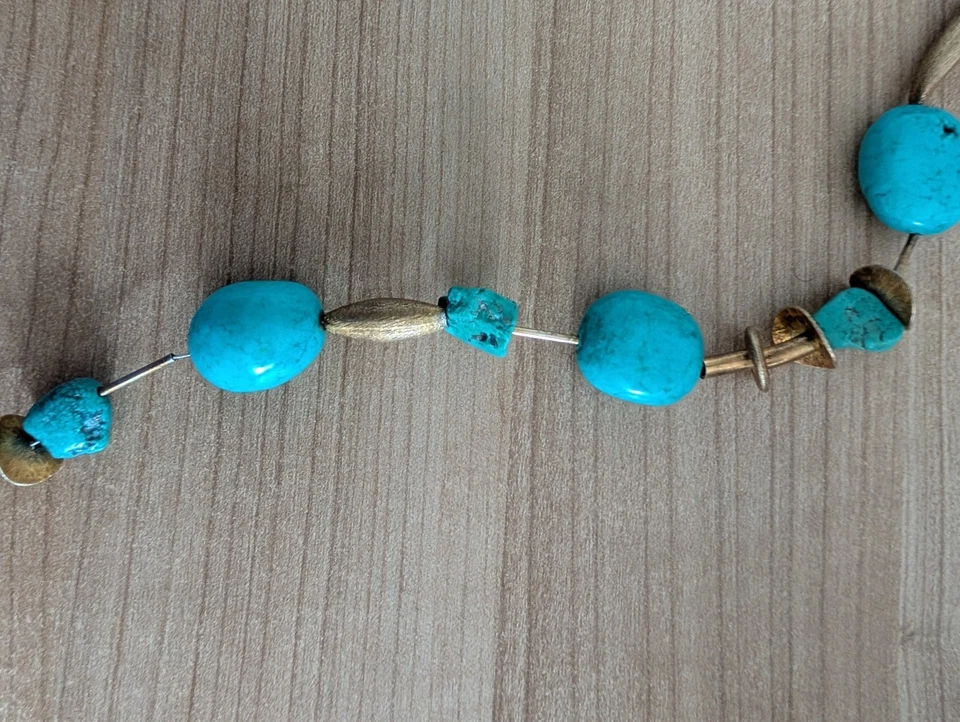 Lange XXL Ethno Kette 100cm | Boho Ibiza Style | Türkis Howlith & Messing Schwer - Bild 4 von 4