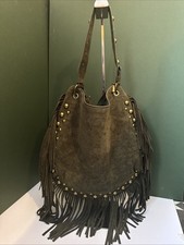Faux Suede Studded Crossbody Fringe Bag with Adjustable Strap