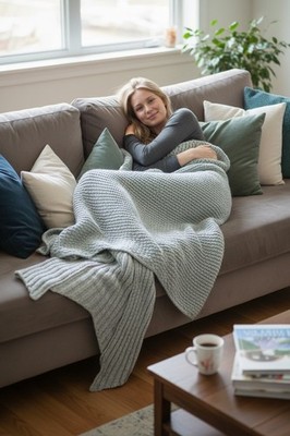 Chunky Knit Mermaid Tail Blanket Sage Green 45x75 Acrylic Cozy Adult Throw