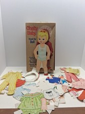 Vintage 60s Chatty Baby Paper Doll Set Clothes Accessories Case Box Whitman USA