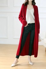 Hot100 Wool Cardigan Sweater Women's V-Neck Solid Fashion Long Loose Knit Coat
