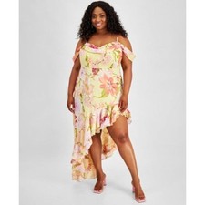 City Studio Women's Drape-Neck Cold-Shoulder Dress Ruffle-Hem Dress Size 2X NWT