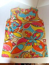Retro 60s-70s Color Psychedelic Women s Tunic Top Back Zip 38-40" Bust Med Lge