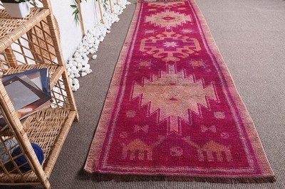 Vintage Turkish Rug 2,9x10 ft (88x304 cm), Herki Red Plants & trees Rug