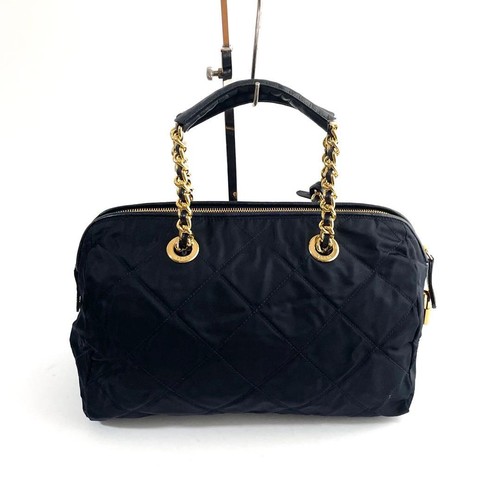 Prada Quilted Nylon Saffiano Leather Mini Bag Dark Navy Chain Strap - Picture 3 of 19