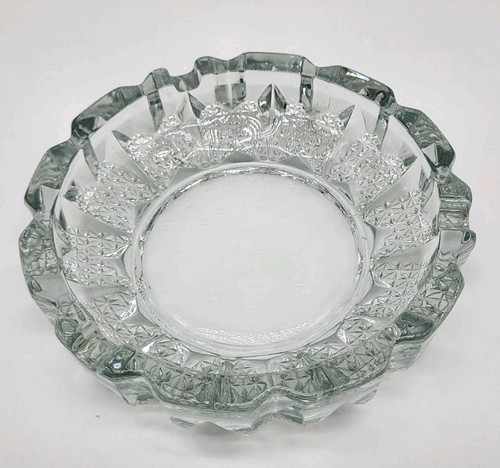 Vtg FNG Lead Crystal Clear Cut Glass Cigarette Ashtray Starburst Large 6" Heavy - Picture 3 of 12