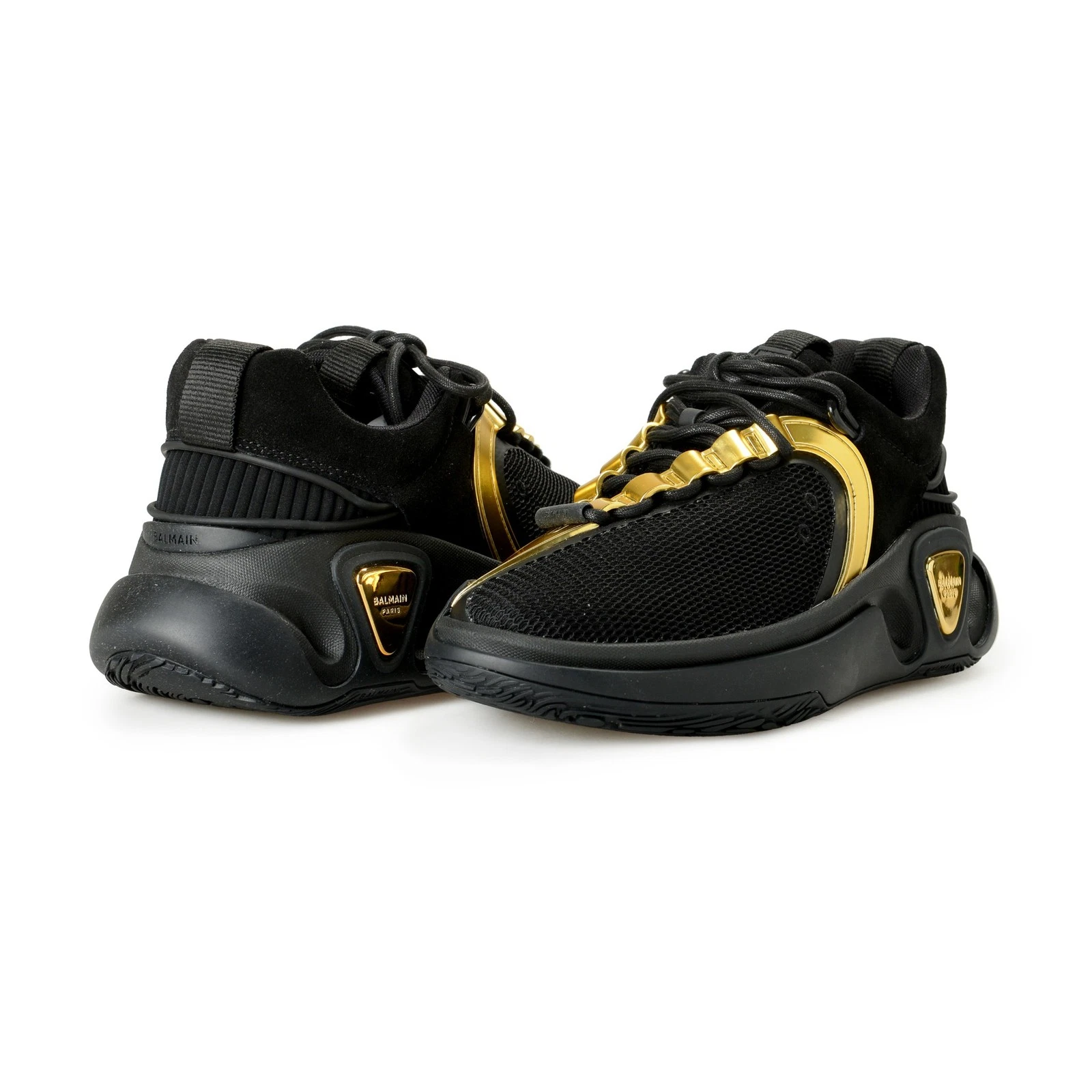 Balmain — Balmain Women's "B Runner" Black & Gold Athletic Sneakers Shoes US 8 EUR 38