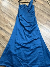 Mori Lee One Shoulder teal Asymmetric Formal Evening gown Size 14