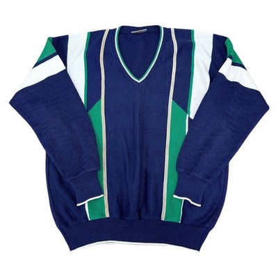 Vintage Strickpullover 90er Crazy Funky Muster Colour Block Sweater Herren XL