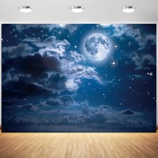 10x8ft Night Full Moon Backdrop Starry Sky Photography Background Party Prop