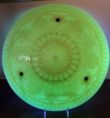 Art Deco Alacite Uranium Custard Glass Ceiling Light Shade With Original Hooks