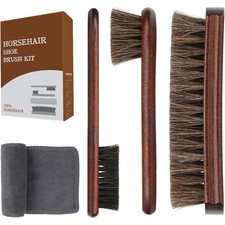 4-PC 100 Horse Hair Shoe Brush Kit Dauber Applicators Leather Care Cleaning Set
