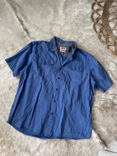 Wrangler Men s Blue Chambray Cotton Solid Spread Collar Short Sleeve Shirt XL