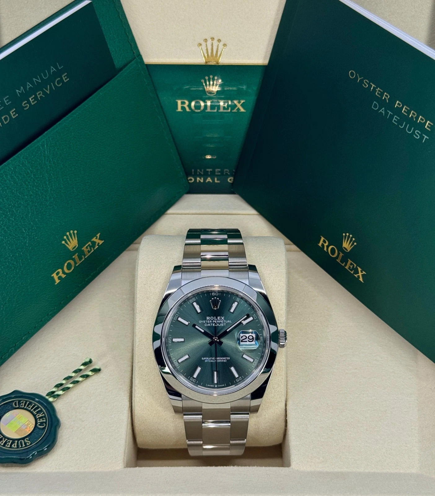 Unworn Rolex Datejust 41mm, Stainless Steel, Green, Oyster, 126300