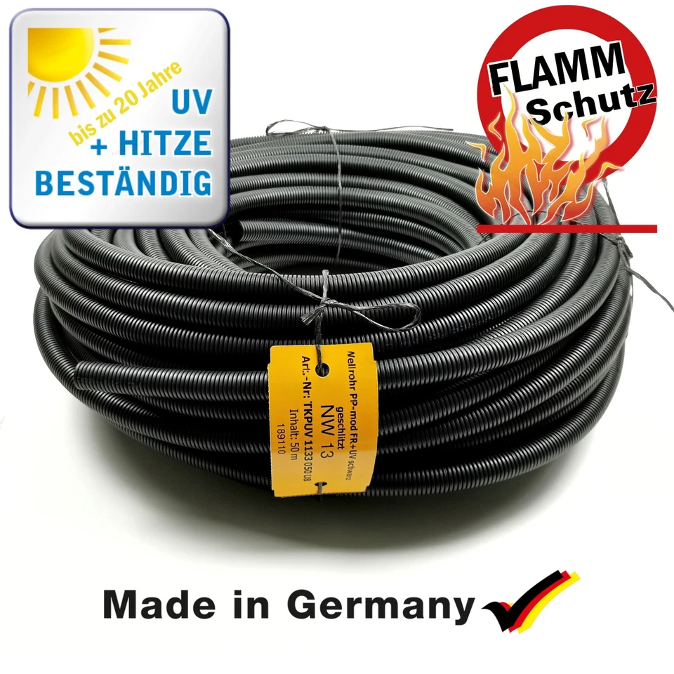 I-MEX UV stabiles Wellrohr NW 13 geschlitzt 50 Meter Wellschlauch Solar Kabelschutz PV