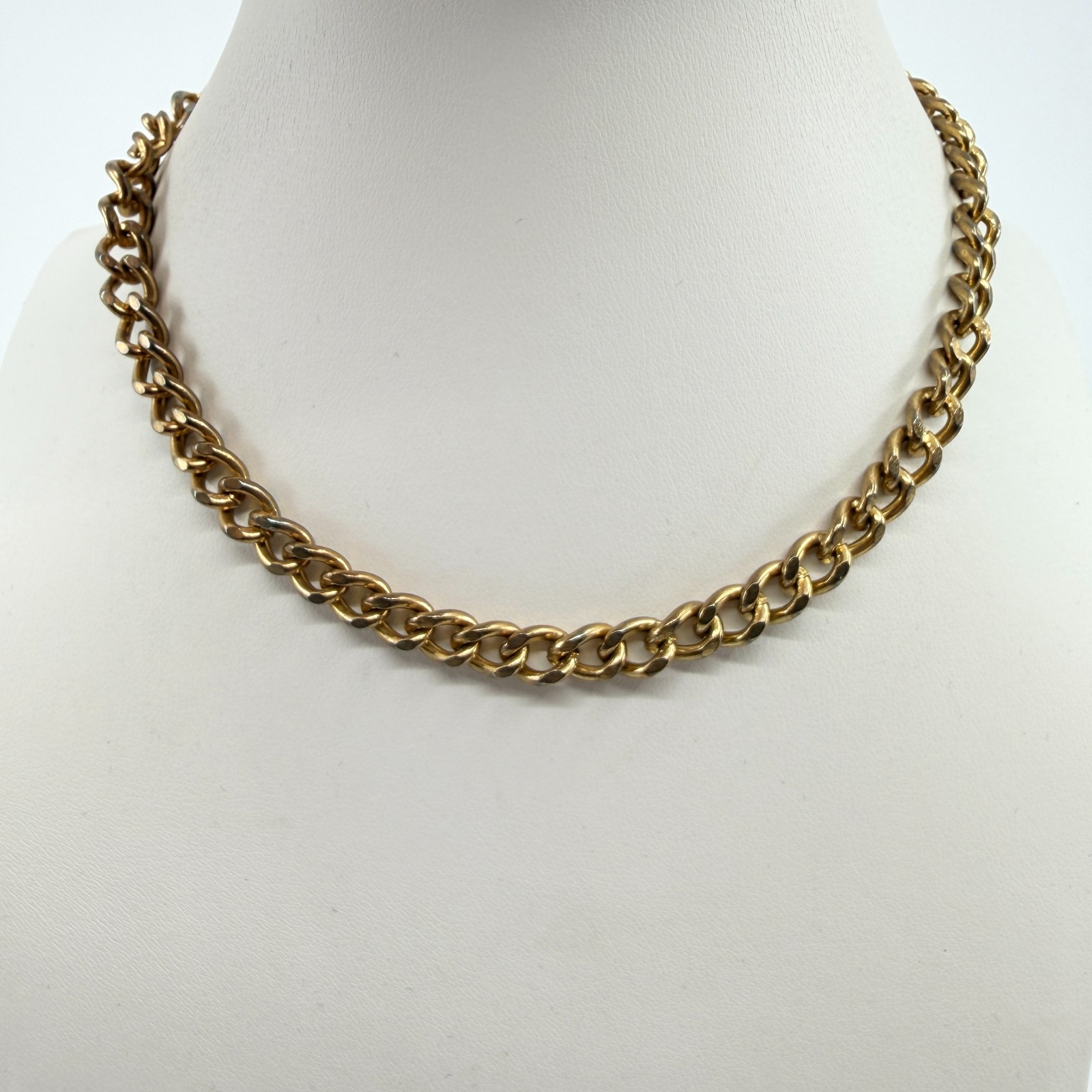 VTG Gold Tone Chunky Curb Chain Necklace Retro Statement Link Choker Spring Ring