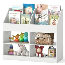 3-Tier Kid’s Bookshelf w/Display Rack & 4 Compartments for Kids Room, Playroom