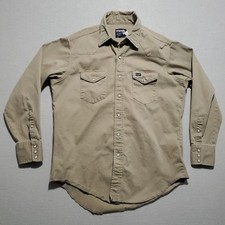 Wrangler Brush Popper Shirt Mens XL VTG Made in USA Khaki Tan Western Work Dad