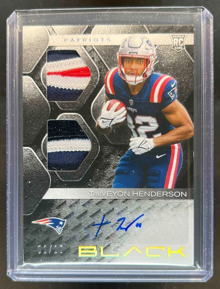 2025 Panini Black TreVeyon Henderson Rookie Patch Gold RC Auto #1/10 Patriots
