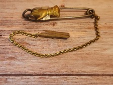 Antique Vintage Brass Victorian Lady  s Hand Skirt Lifter w/ Chain  Belt Clip