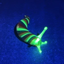 Handblown Art Glass UV Reactive Rainbow Slug Figurine W/ Uranium Green Accents!