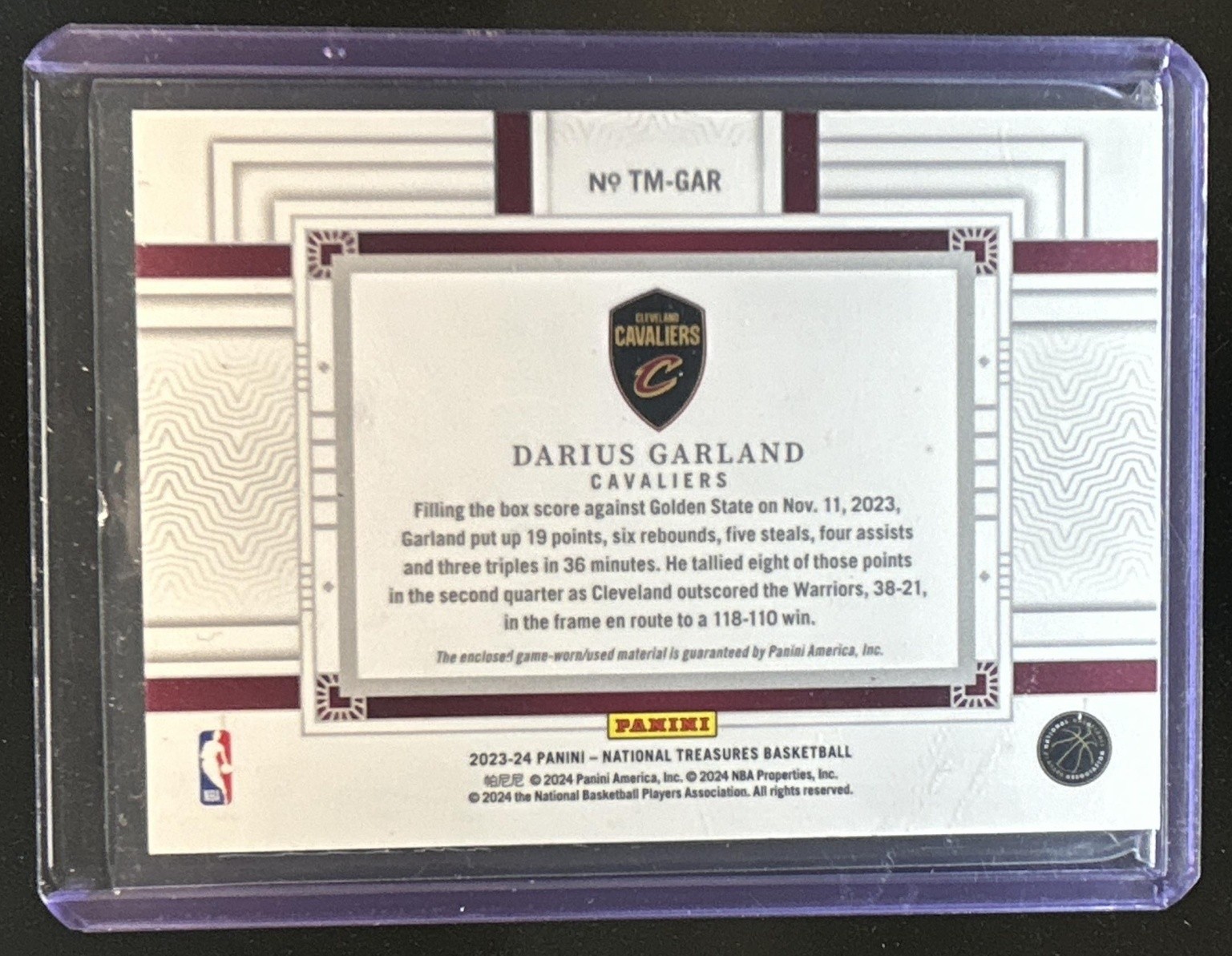 2023-24 National Treasures Darius Garland Tremendous Patch Super Prime #1/1 view 2