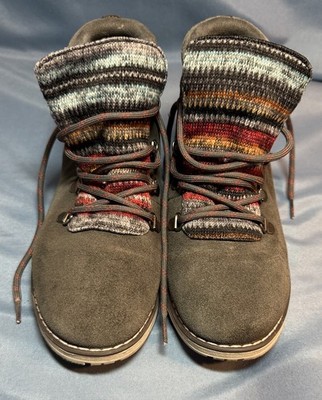 Bobs By Skechers Amazing Rainbow Knit Tongue Low Heel Grey Boots Womens 7.5