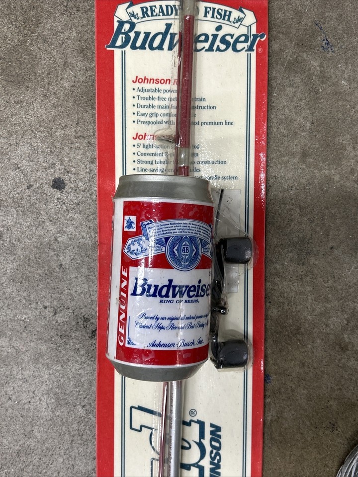 NEW 1995 JOHNSON FISHING BUD BUDWEISER BEER FISHING ROD & REEL COMBO