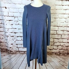 NWOT COS Blue Wool Front Fuzzy Cozy Scandi A-Line Long Sleeve Swing Dress Size S