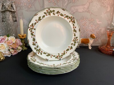 6 seltene Wedgwood Eichel Eichenholz Etrurien breiter Rand Suppenschalen
