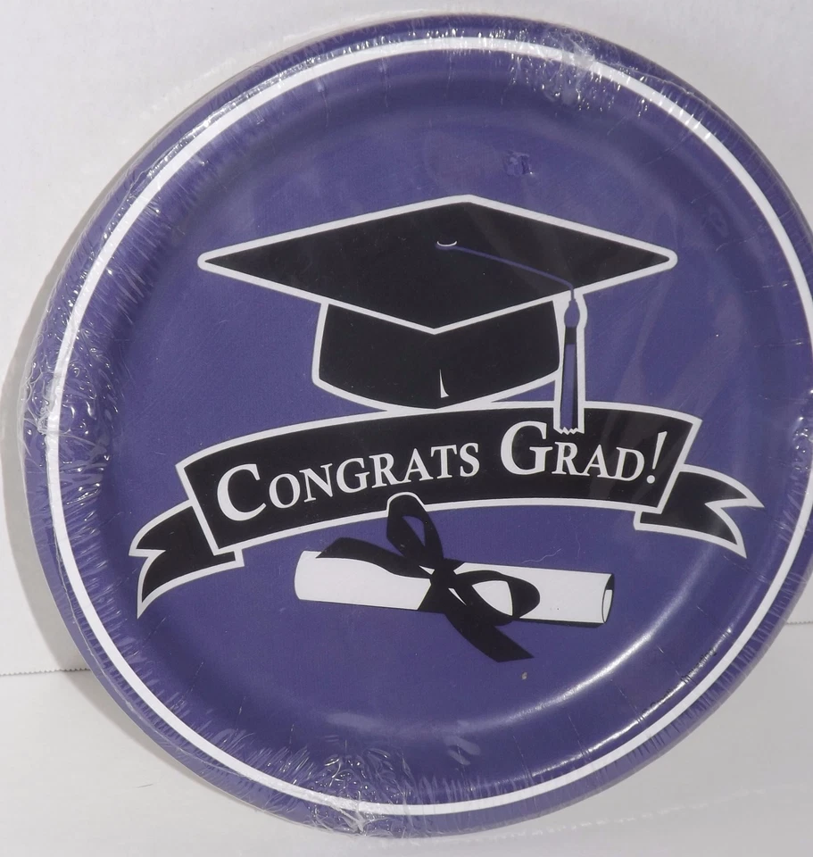 Congrats Grad Dinner Plates, 16 - 9" Graduation Tableware, Purple School Color - Image 2 of 2