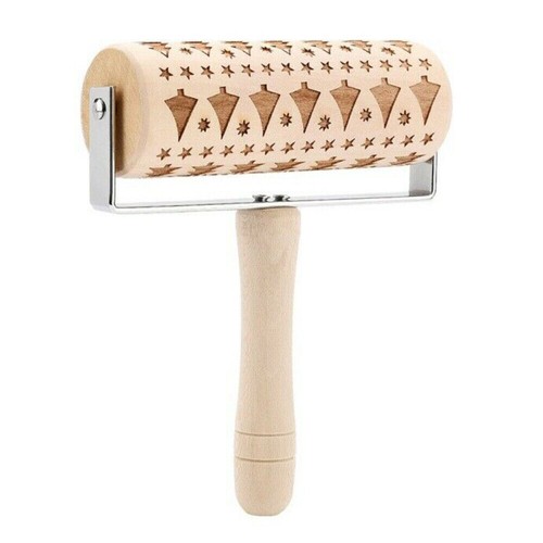 Rolling Pin Wooden Embossing Engraved Dough Roller Cookies Flower Pattern Gift - Picture 4 of 18