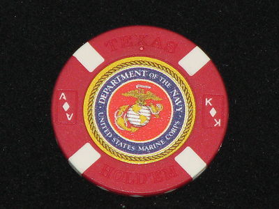 USMC Red Poker Chip Golf Ball Marker Card Guard Marine Corps Navy Texas Hold Em