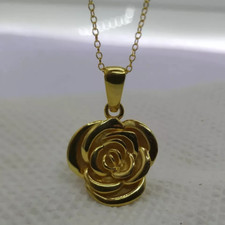14k Yellow Gold Plated Beautiful Bloomg Rose Flower Pendant Necklace 18" Chain