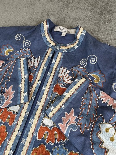 Bella Tu Jacket Womens (L) Embroidered Long Sleeve Open Front Shoulder Pads