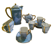 Limoges Unmarked, Hand Painted Porcelain Coffee set for 4, signed