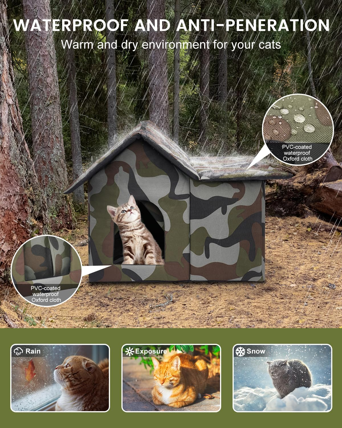 Casetta Per Gatti Esterna Pieghevole - Rifugio Antipioggia E Antivento Per Gatti Da Esterno - Foto 9