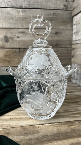 Vintage Lead Crystal Clear & Frosted Lace Edge Candy Dish Lid EUC Gorgeous 🌷 - Picture 4 of 15