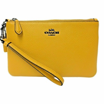 coach small wristlet in polished pebble leather