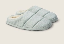 VS pink quilted flannel cozy sherpa slippers new size small 5/6 grey
