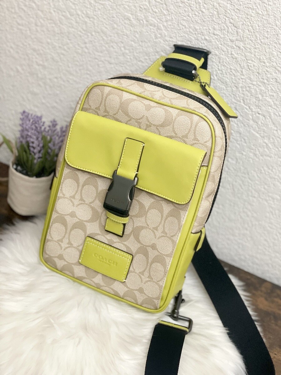 NWT Coach Track Pack in Signature Canvas- Light Khaki/Key Lime | eBay