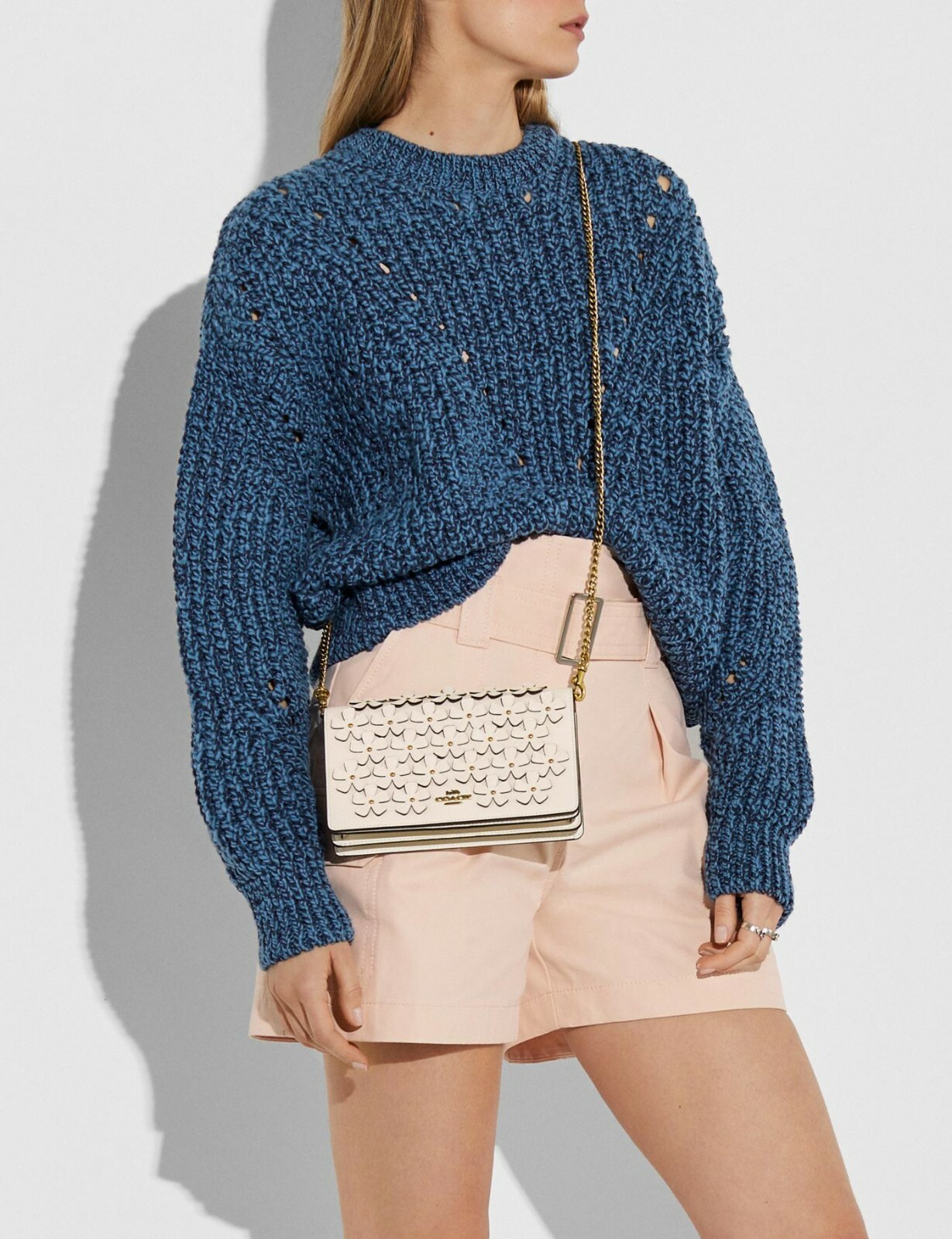 callie foldover chain clutch with floral applique