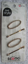 4 Scunci Gold Metal Diamond Accents Bobby Slide Hair Pins Tight Secure Barrettes