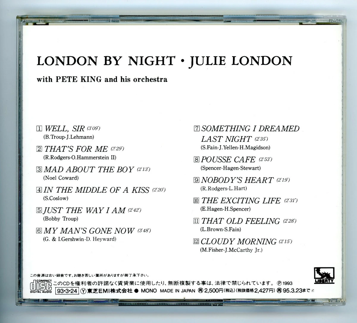 Julie London/London By Night (1993 1st Issue/Japan/LIKE NEW - MINT